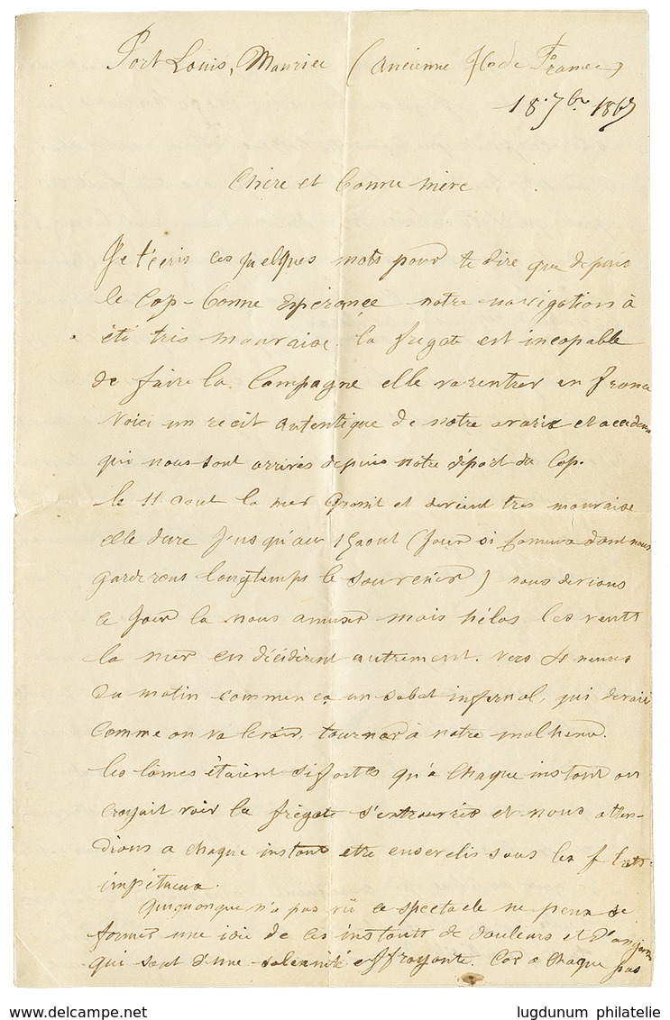 293 ILE MLAURICE : 1867 CORR. D'ARM. LIG. T PAQ FR N°1 + Taxe 30c Tampon(rare) Sur Enveloppe Avec Texte De PORT-LOUIS(MA - Gebraucht