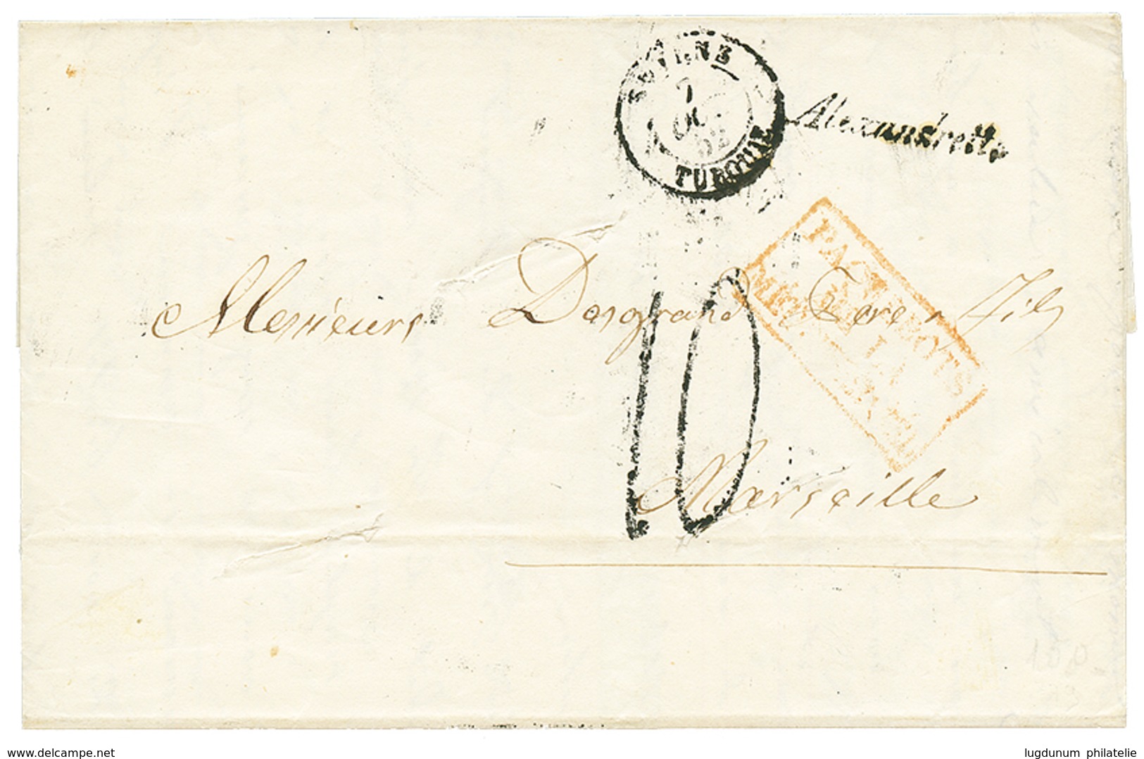 305 1852 Cursive ALEXANDRETTE + Taxe 10 + SMYRNE Sur Lettre Avec Texte D' ALEP Pour MARSEILLE. RARE. TB. - Other & Unclassified