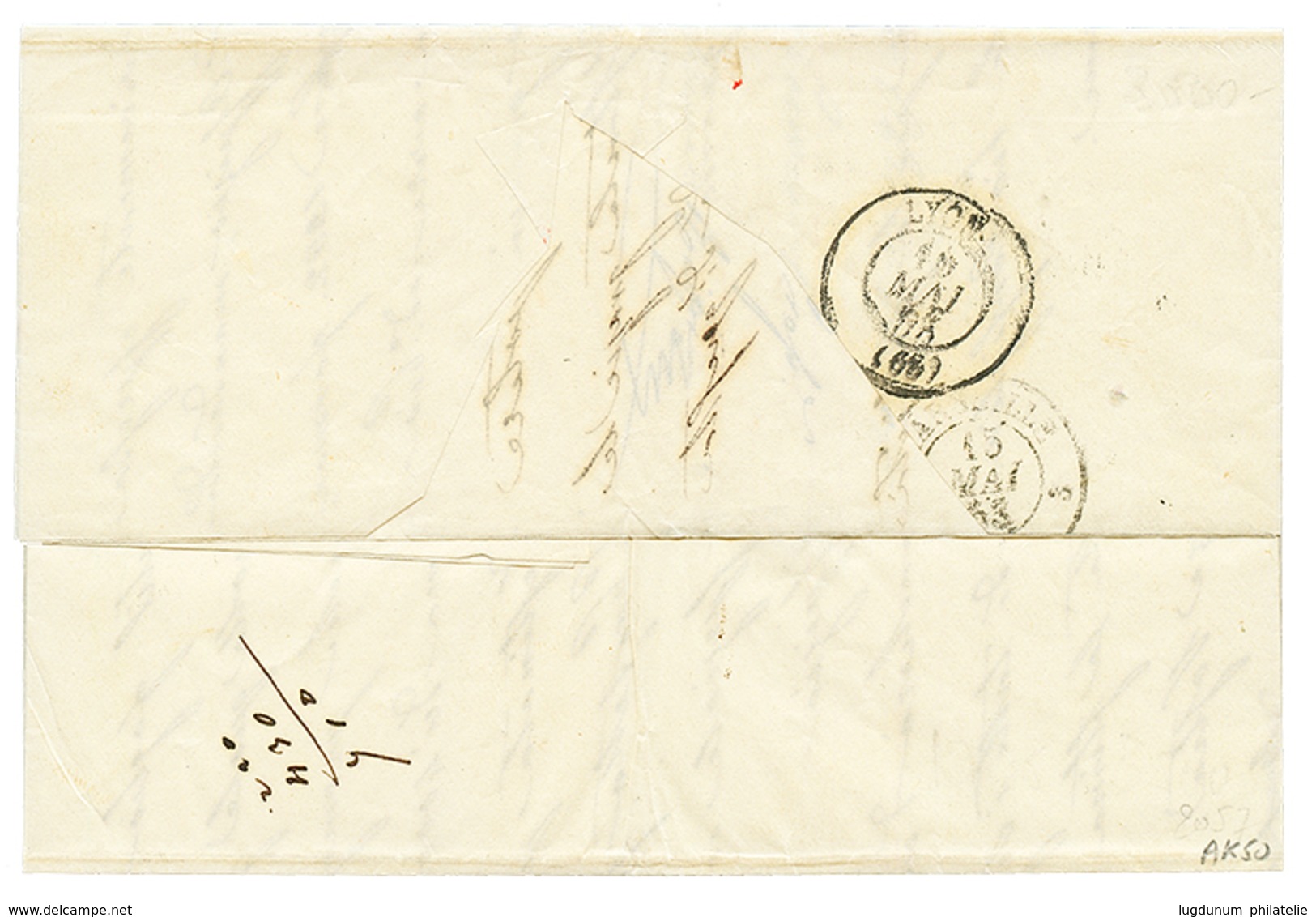 319 1853 Cursive METELIN + Taxe 10 + SMYRNE TURQUIE Sur Lettre Pour La FRANCE. RARE. TB. - Autres & Non Classés