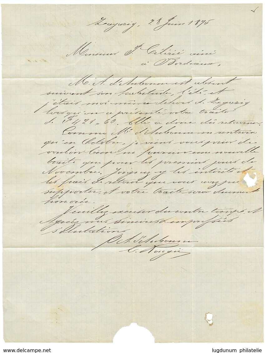 321 PORT-SAID : 1875 80c CERES Obl. GC 5129 + PORT-SAID EGYPTE Sur Lettre Avec Texte De ZAGAZIG. TB. - Other & Unclassified