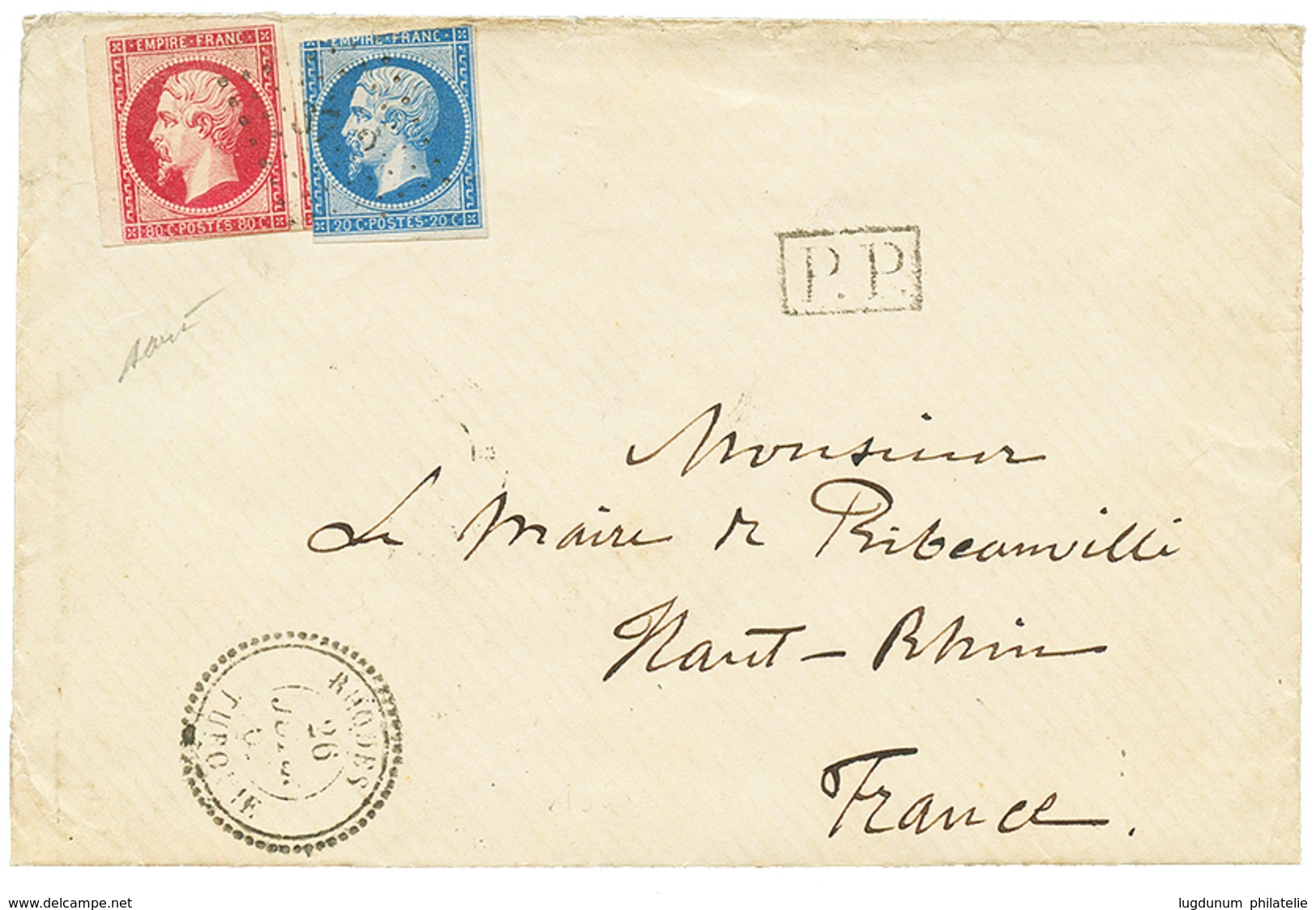 323 RHODES : 1862 20c(n°14) Déf. + 80c(n°17) 3 Trés Grandes Marges (filet NON Touché En Bas) Obl. PC 3772 + RHODES TURQU - Altri & Non Classificati