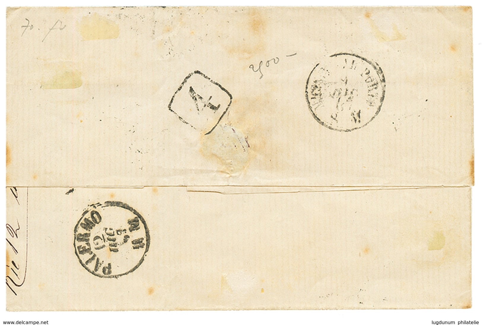 326 1867 20c(n°29) + 40c(n°31) Obl. GC 5095 + ITALIE 1 SALONIQUE Sur Lettre Pour PALERME(SICILE). TB. - Altri & Non Classificati