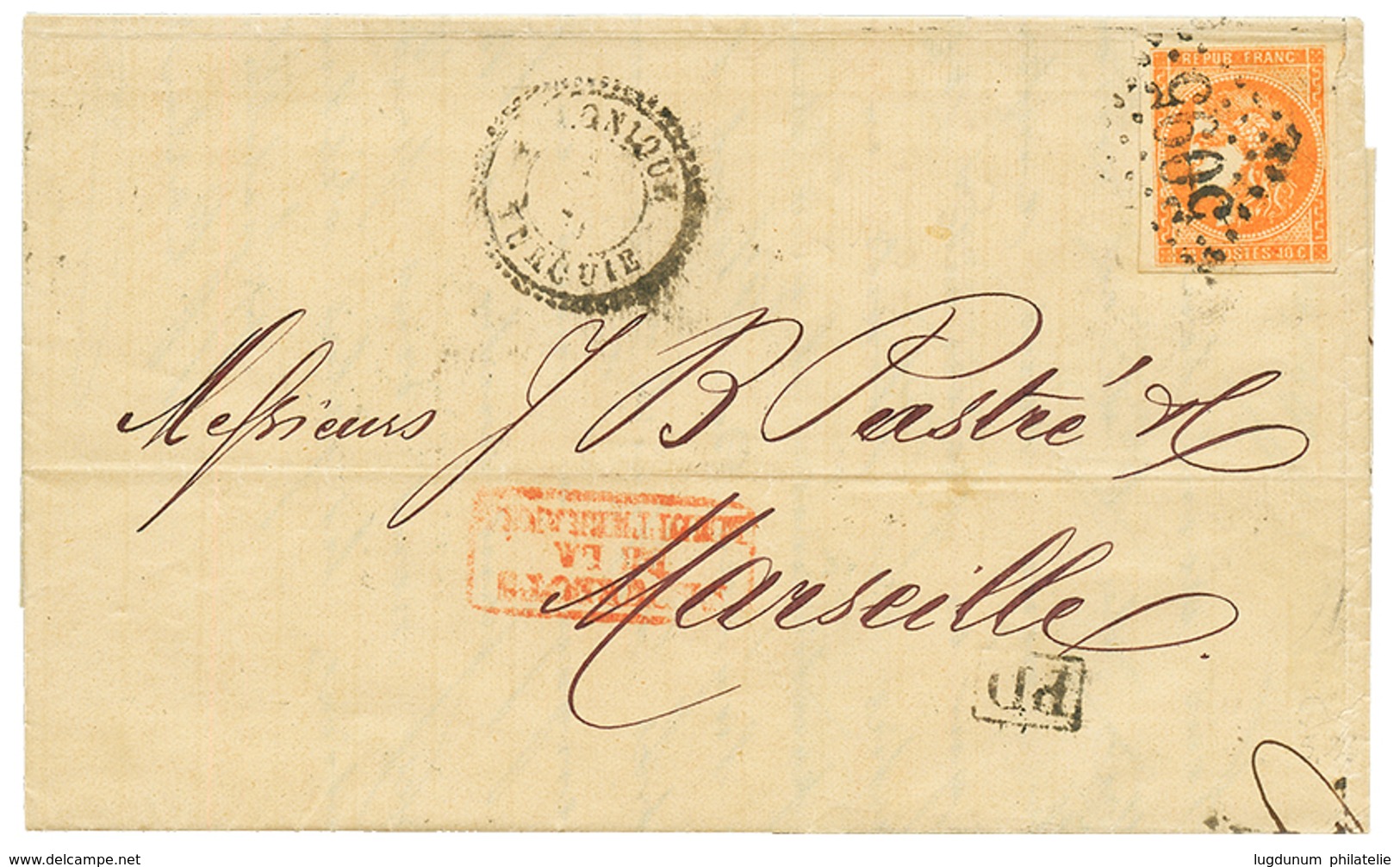 328 1871 40c BORDEAUX (n°48) TTB Margé & Superbe Nuance Obl. GC 5095 Sur Lettre De SALONIQUE. TB. - Altri & Non Classificati