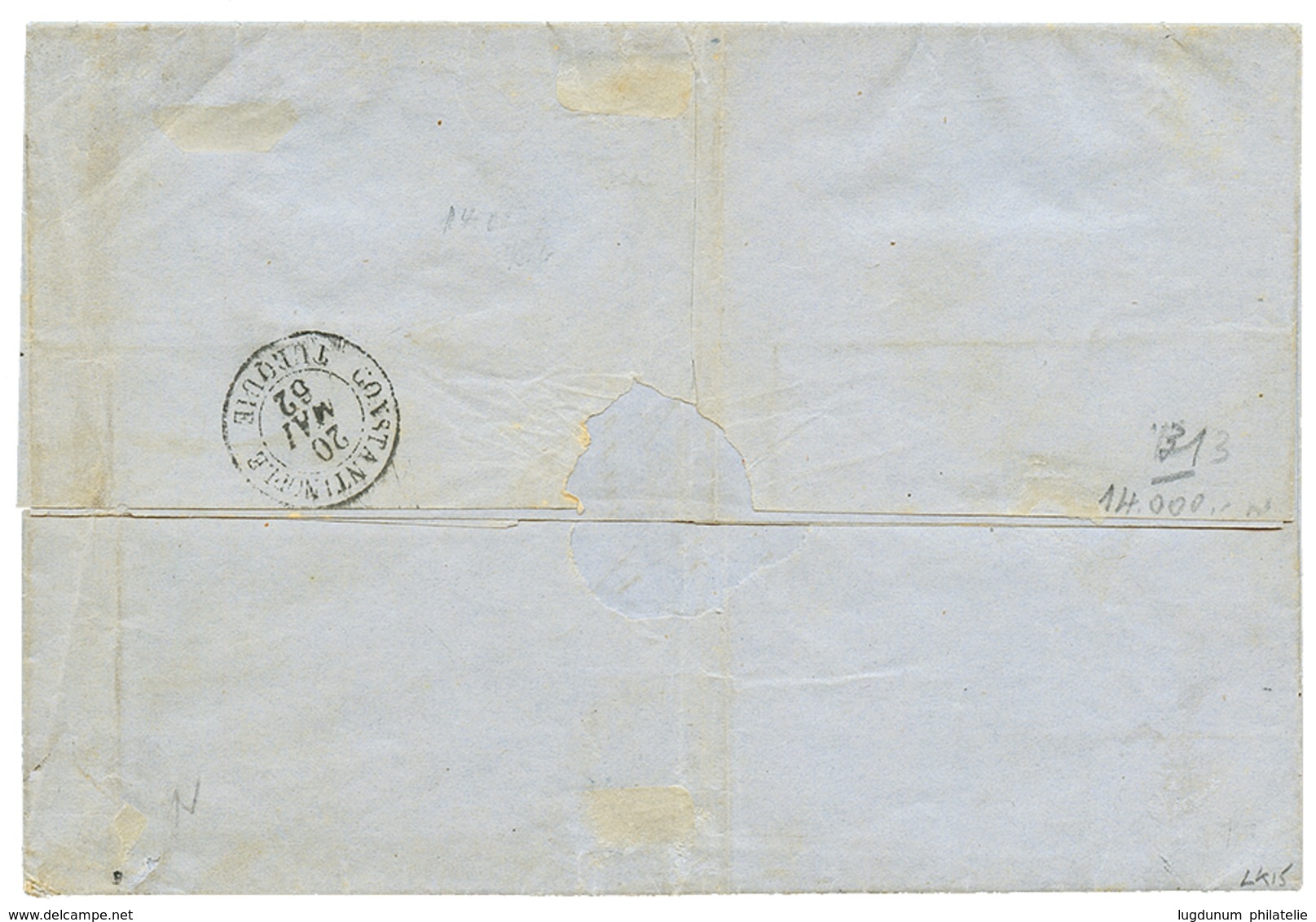 334 "Petit Chiffre De SAMSOUN" : 1862 10c(n°13)x3 + 40c(n°16)x3 Obl. PC 4013 + SAMSOUN TURQ. D' ASIE Sur Lettre En Tripl - Autres & Non Classés