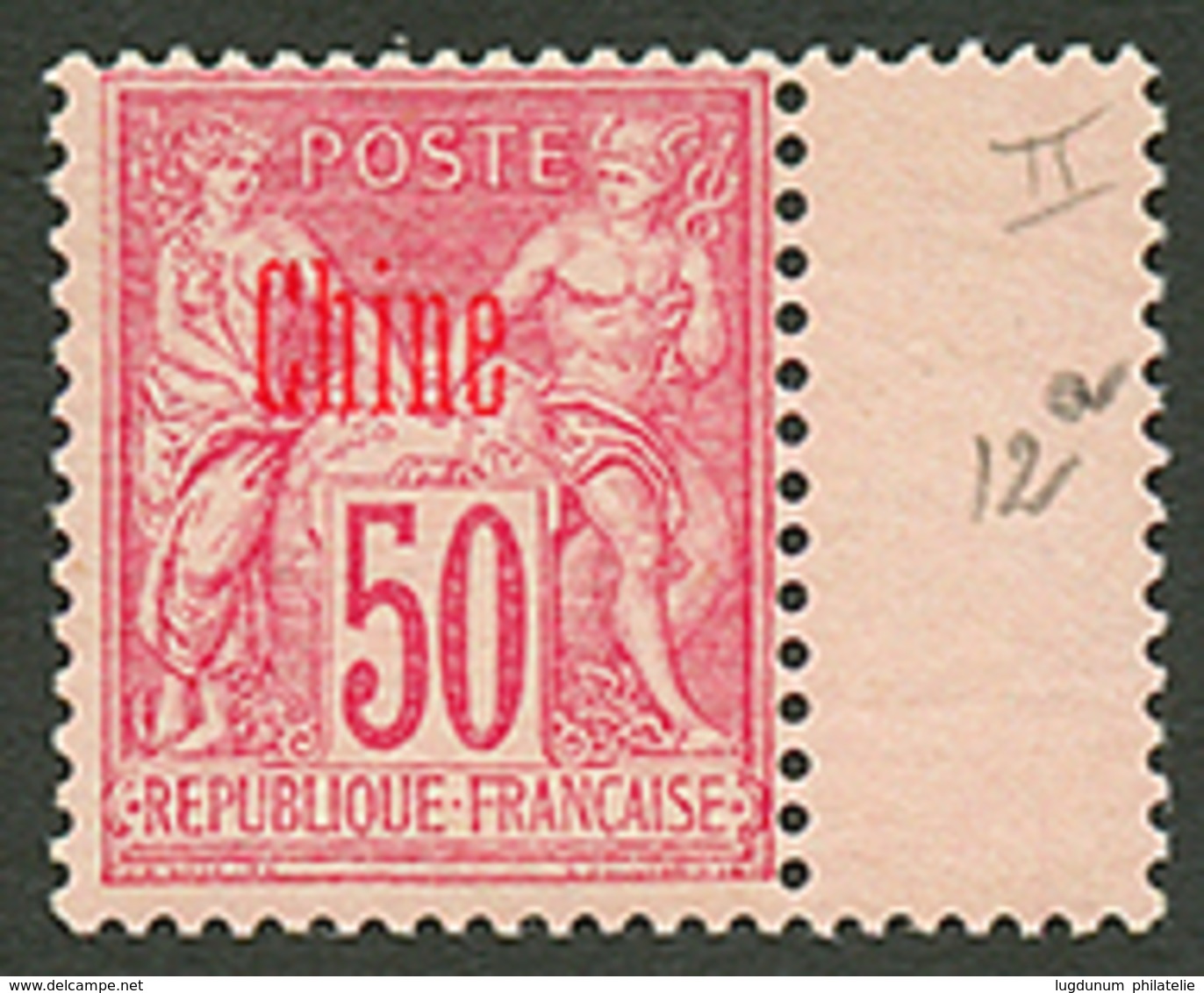 394 CHINE : 50c Surcharge CARMIN(n°12a) Neuf Sans Charnière **. Qualité LUXE. - Other & Unclassified