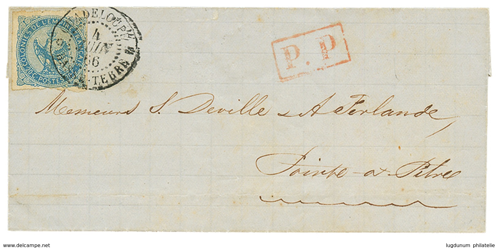 424 1866 20c AIGLE Obl. Cachet GUADELOUPE BASSE-TERRE Sur Lettre Pour POINTE-A-PITRE. Superbe. - Sonstige & Ohne Zuordnung