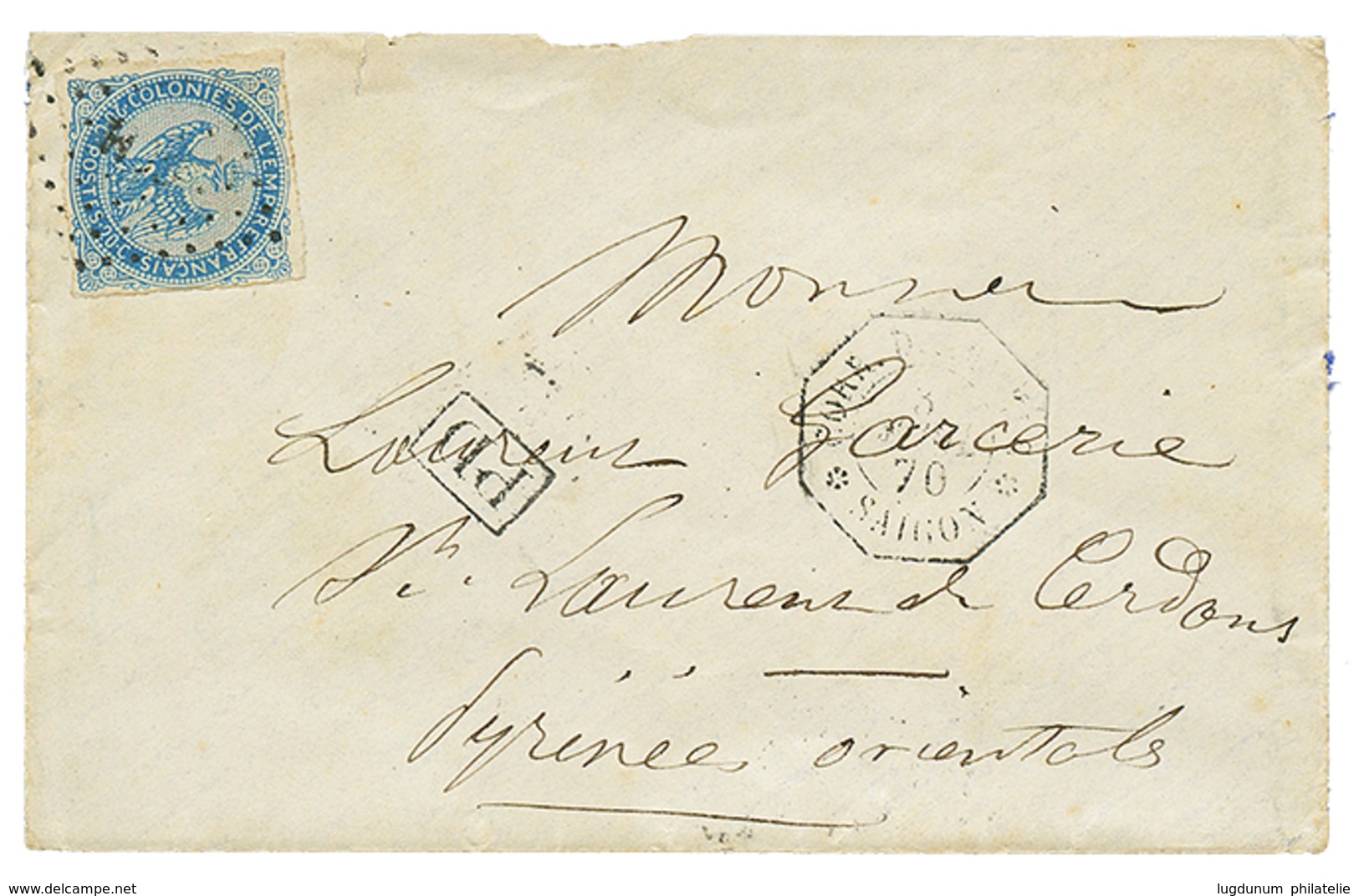 437 1870 20c AIGLE Obl. CCH + CORR. D'ARMEES SAIGON Sur Enveloppe Avec Texte De SAIGON. TB. - Other & Unclassified