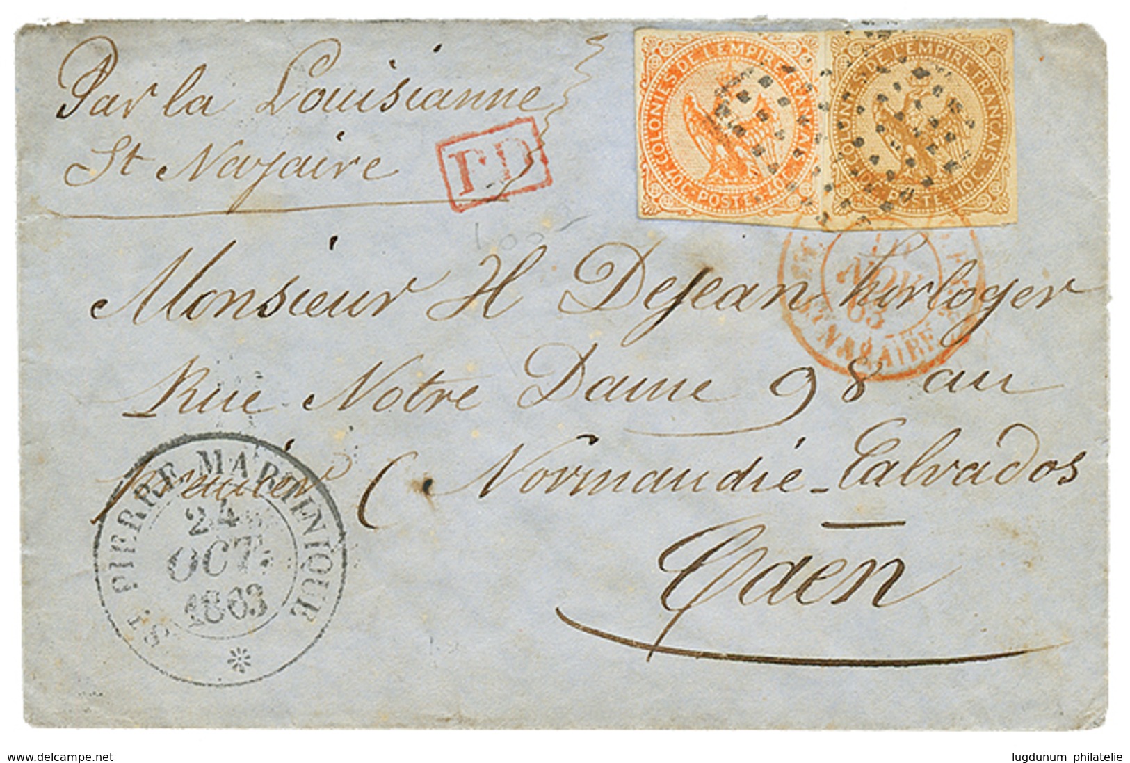 446 1863 AIGLE 10c + 40c + Grand Cachet ST PIERRE MARTINIQUE Sur Enveloppe Pour La FRANCE. Superbe. - Autres & Non Classés