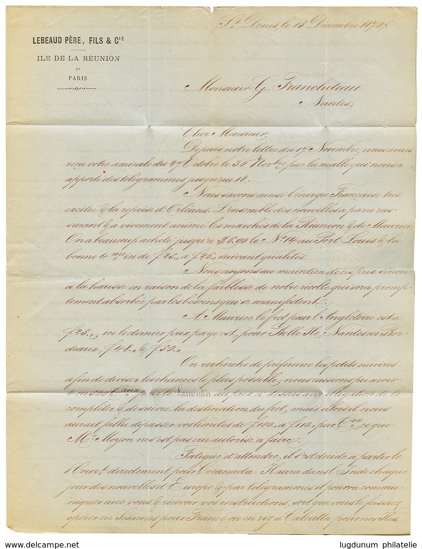 463 1870 AIGLE 20c + 40c(x2) Obl. 64 Pts + REUNION ST DENIS Sur Lettre Pour La FRANCE. Double Port à 1F. TTB. - Sonstige & Ohne Zuordnung