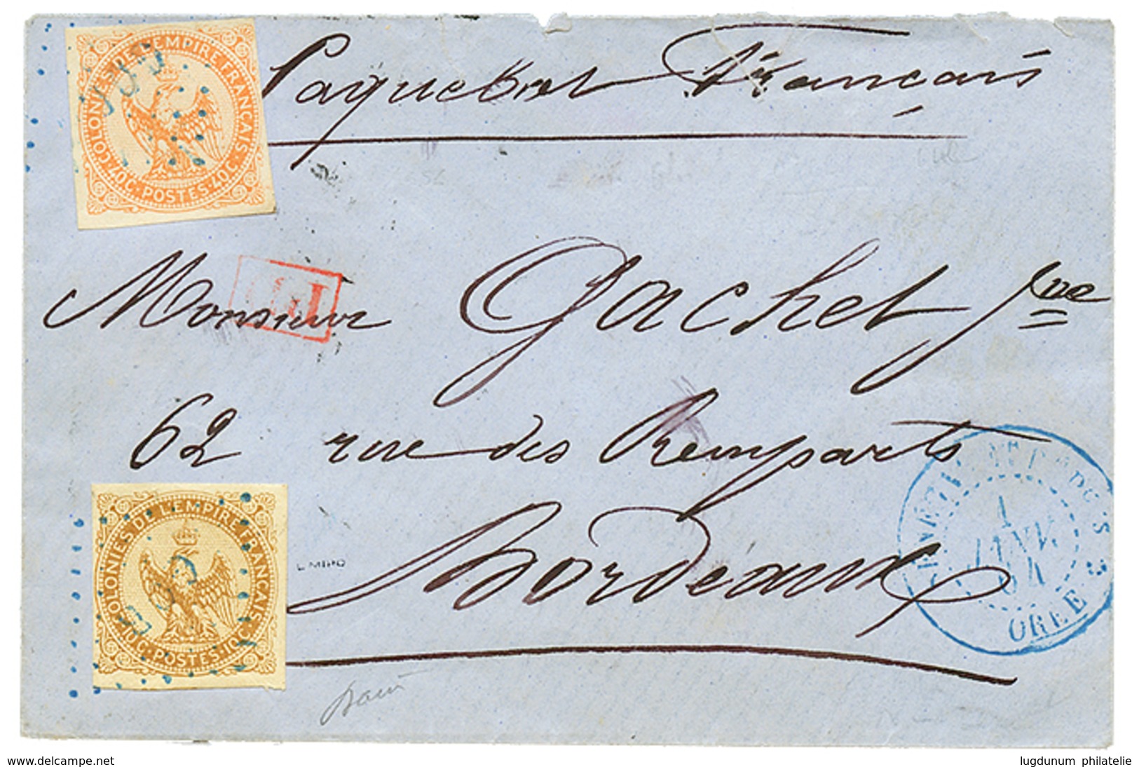 469 1864 AIGLE 10c + 40c Obl. GOR Bleu+ SENEGAL ET DEP. GOREE Sur Lettre Pour La FRANCE. Signé MIRO. TB. - Autres & Non Classés