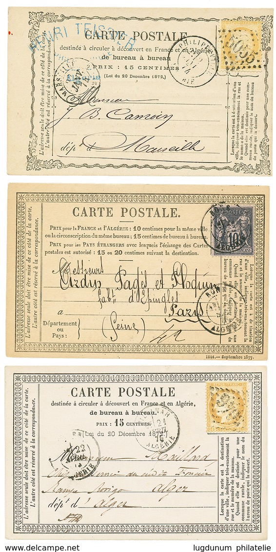 486 1874/78 Lot 3 CARTES PRECURSEURS Utilisées En ALGERIE (MILIANAH, PHILIPEVILLE, BONE). TTB. - Other & Unclassified