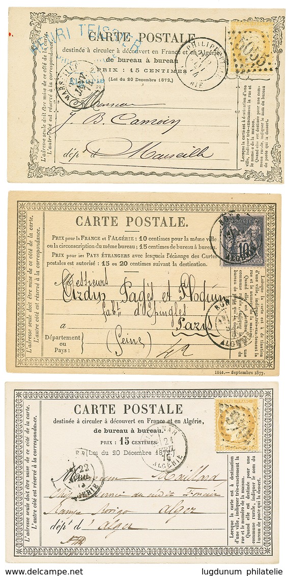 486 1874/78 Lot 3 CARTES PRECURSEURS Utilisées En ALGERIE (MILIANAH, PHILIPEVILLE, BONE). TTB. - Altri & Non Classificati