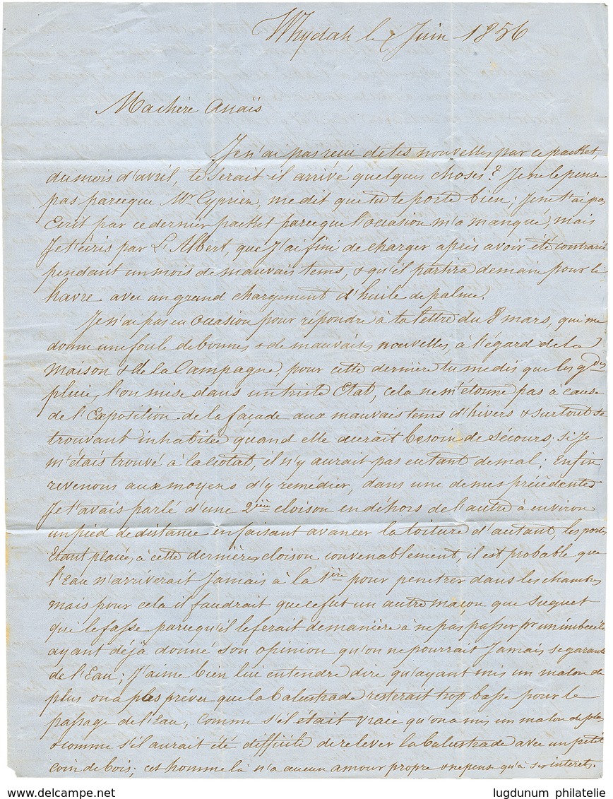 488 1856 Taxe "3" Sur Lettre Avec Texte Daté "WHYDAH" Pour La FRANCE. Origine Trés Rare à Cette Date. TB. - Altri & Non Classificati