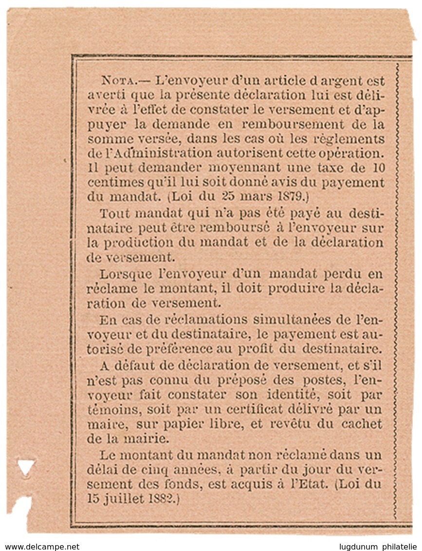 489 1890 Cachet Rare PORTO-NOVO GOLF-DE-BENIN Sur RECEPISSE De MANDAT Pour La FRANCE. Superbe. - Autres & Non Classés