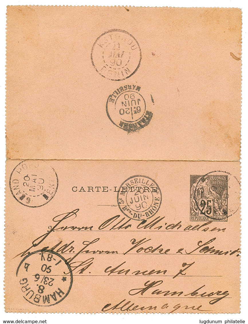 490 1890 COLONIES GENERALES Entier 25c Obl. GRAND-POPO BENIN (1er Type Rare Sans Fleuron) Pour HAMBURG. TB. - Other & Unclassified