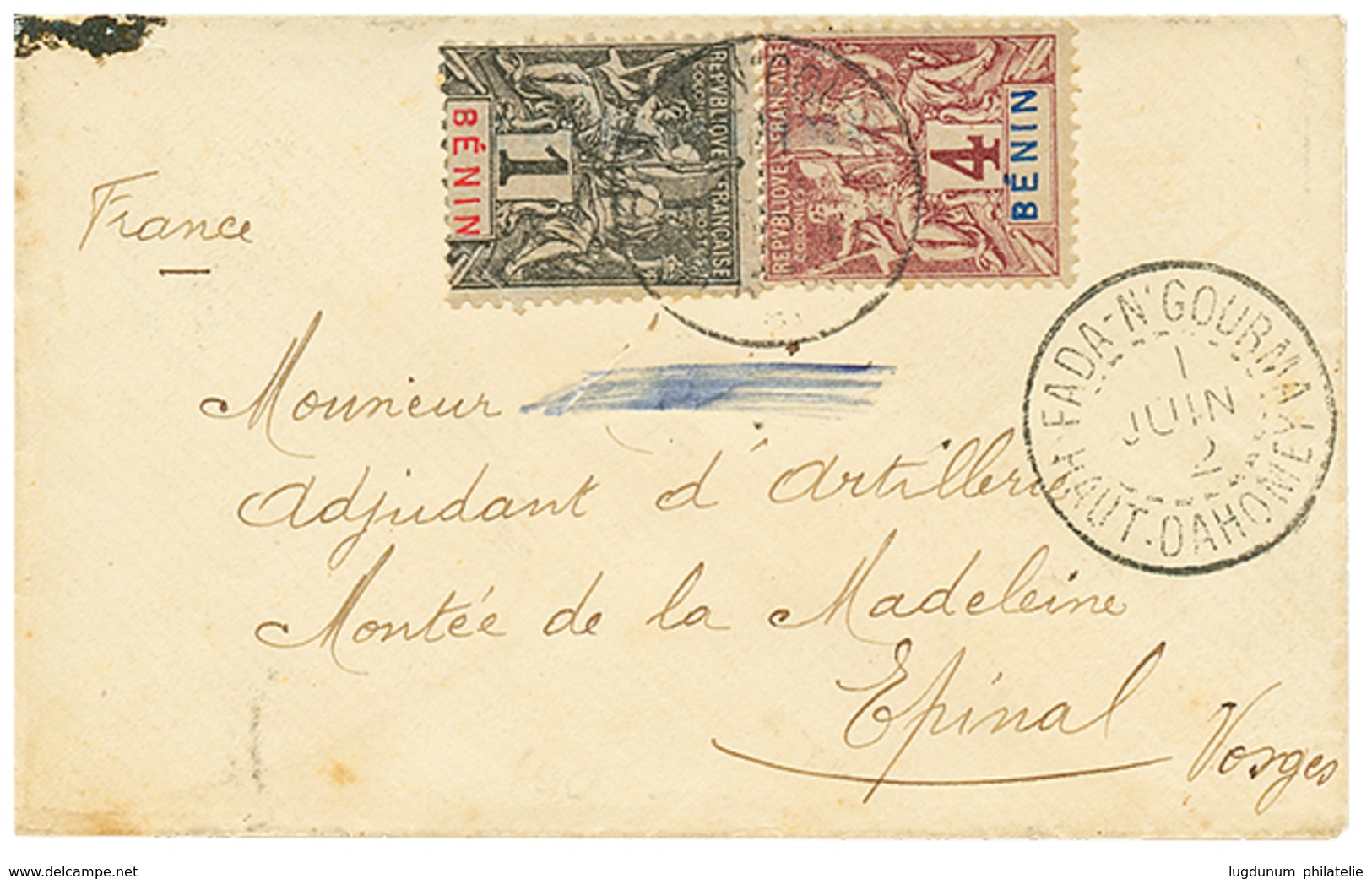 492 1902 1c + 4c Obl. FADA-N'GOURMA HAUT-DAHOMEY (rare) Sur Env. Pour La FRANCE. Verso,DJOUGOU + PORTO-NOVO. TB. - Other & Unclassified