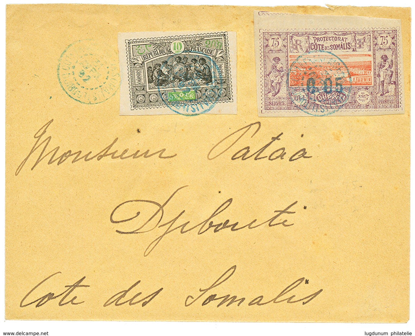 496 1892 0,05 S/ 75c(n°23) + OBOCK 10c Obl. DJIBOUTI Sur Enveloppe Pour La COTE DES SOMALIS. TTB. - Other & Unclassified