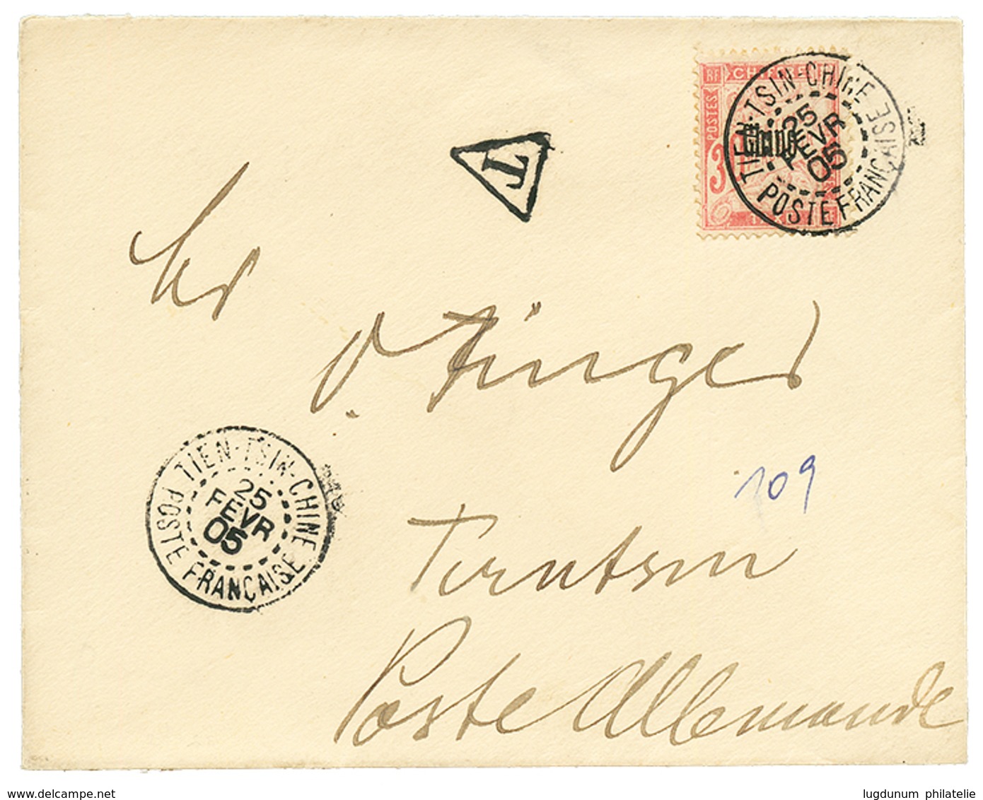 505 1905 TAXE 30c Surchargé CHINE Obl. TIEN-TSIN POSTE FRANCAISE Sur Enveloppe Non Affranchie. TTB. - Sonstige & Ohne Zuordnung