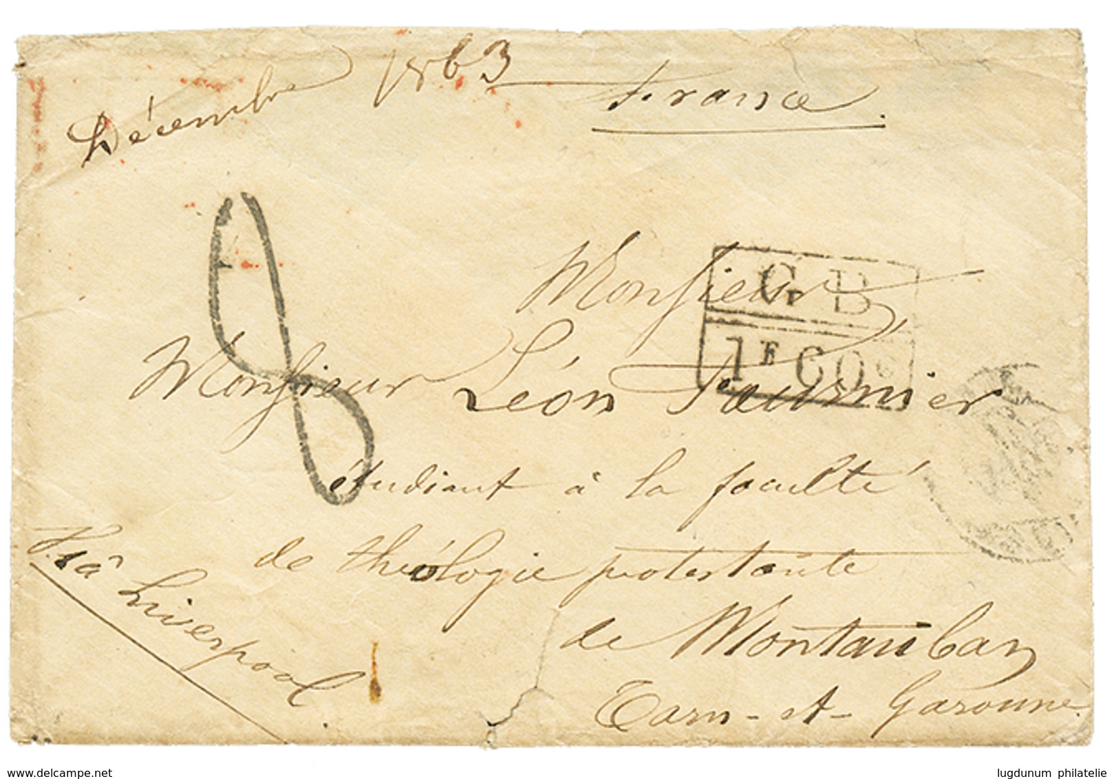 526 1863 GB/1F60c + Taxe 8 Sur Enveloppe Avec Texte Daté De PORTO NOVO Pour La FRANCE. RARE. TB. - Other & Unclassified