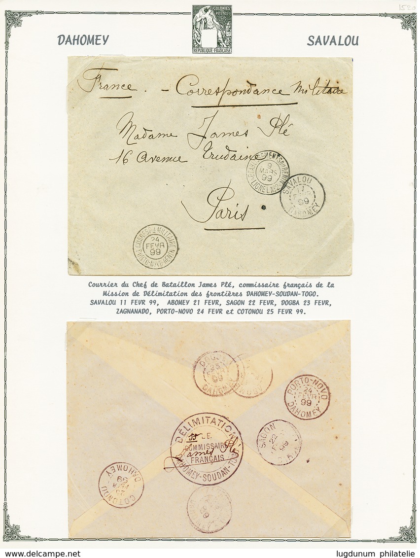 527 1899 SAVALOU + ETABLISSEMENTS DU BENIN LIGNE L N°2 Sur Env. Pour PARIS. Verso, Cachet DELIMITATION /DAHOMEY-SOUDAN-T - Altri & Non Classificati