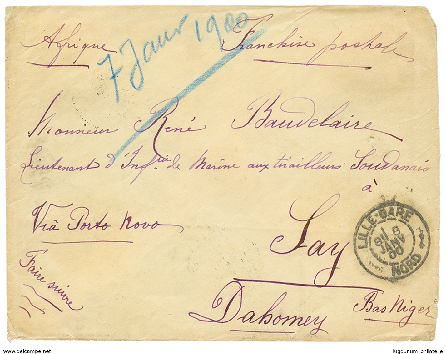 528 "POSTE Par PIETON" : 1900 Lettre De LILLE En Franchise Pour SAY BAS NIGER. Verso, 8 Cachets Différents. TB. - Other & Unclassified