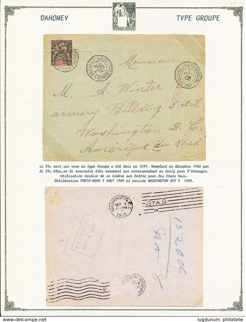 530 1905 25c Groupe(n°1) Obl. PORTO-NOVO Sur Env. Poue Les ETATS-UNIS. Timbre Rare Sur Lettre. TB. - Sonstige & Ohne Zuordnung