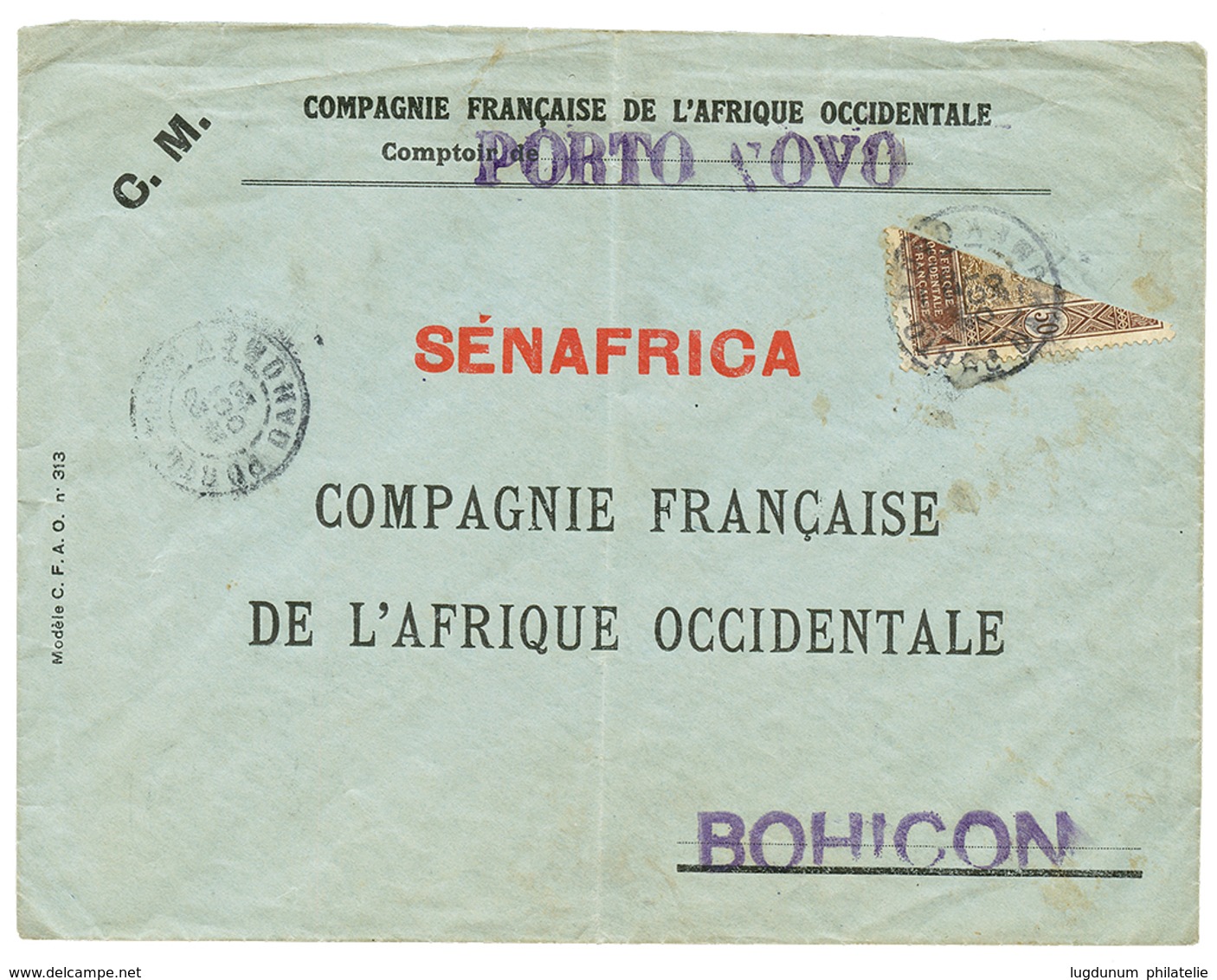 533 1920 Demi Timbre 50c Obl. PORTO-NOVO Sur Enveloppe Commerciale Pour BOHICON. Pas Courant. TB. - Altri & Non Classificati