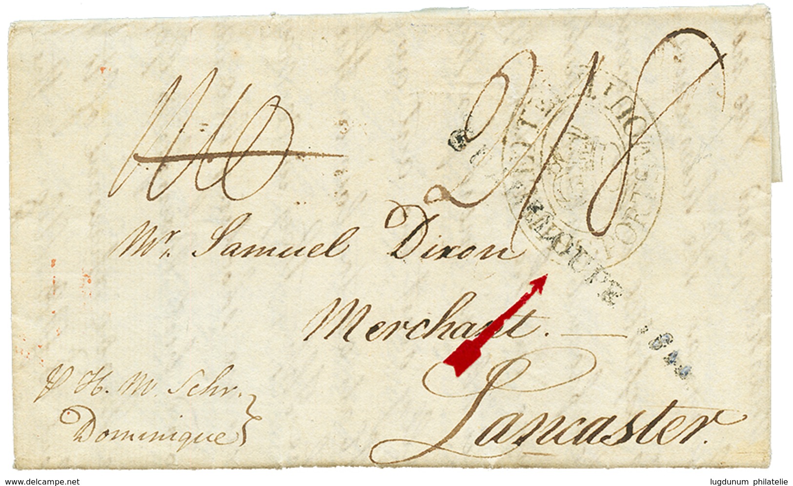 540 3ème Occupation Anglaise : GUADELOUPE 1810 (Lenain N°4) Faible + SHIP LETTER PORTSMOUTH + "H.M.S DOMINIQUE" Sur Lett - Autres & Non Classés