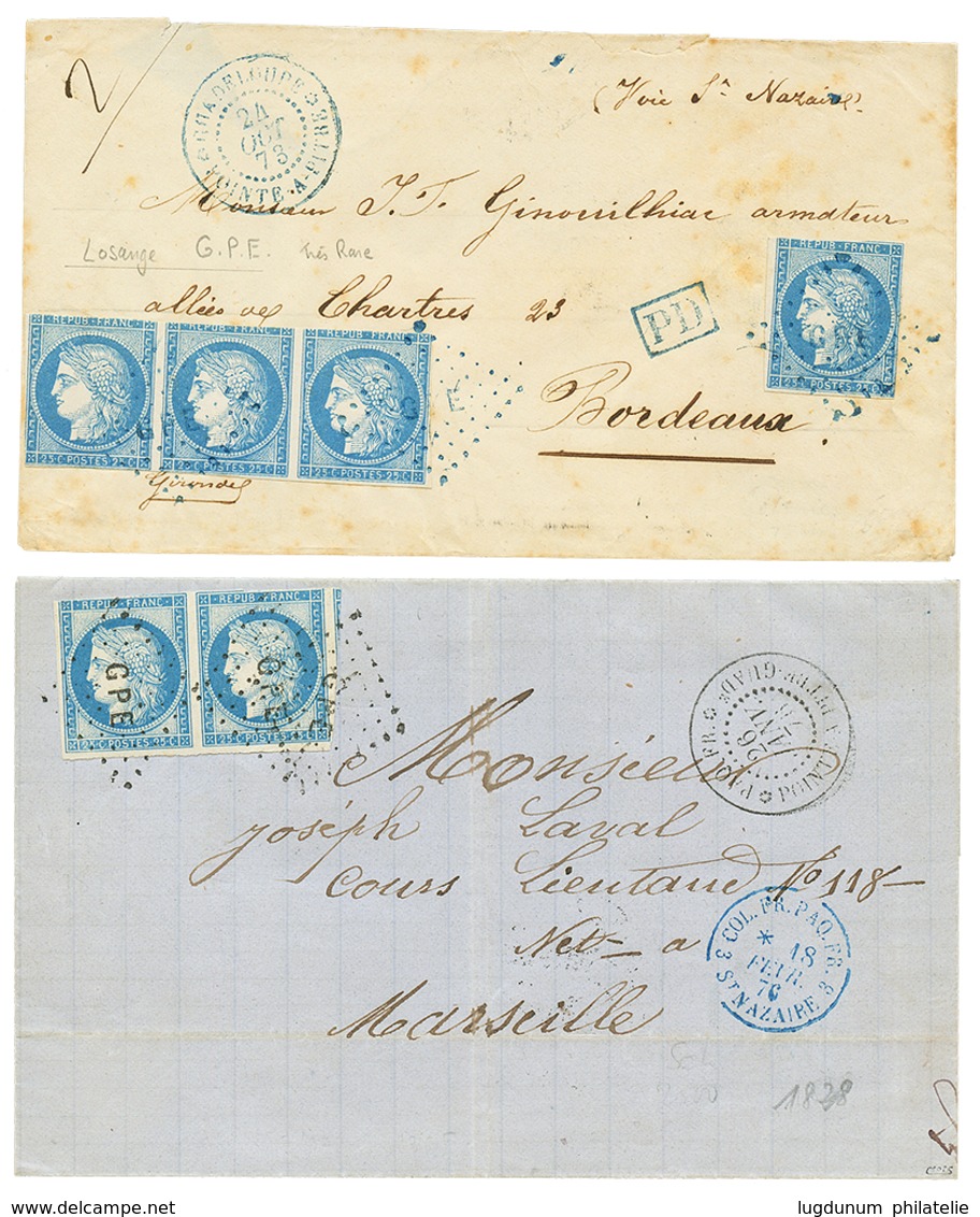 553 "Losange GPE" :1873/76 2 Lettres Simple Et Double Port(pd) Avec Losange GPE Bleu. Rare. TB. - Autres & Non Classés