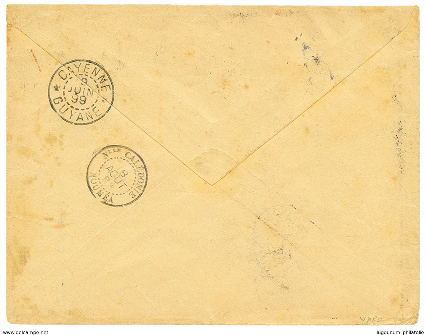 573 "LES ROCHES Pour PAÏTA NLLE CALEDONIE" : 1899 15c + 25c Obl. GUYANE LES ROCHES Sur Enveloppe RECOMMANDEE Pour PAÏTA  - Other & Unclassified