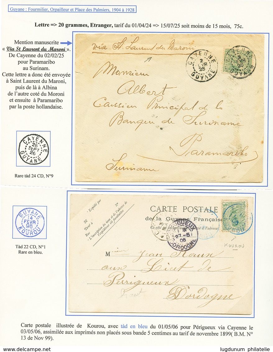 576 GUYANE - 1906/25 TB Lot De 6 Lettres Montées Sur Feuilles D'exposition. A Voir. TB. - Autres & Non Classés
