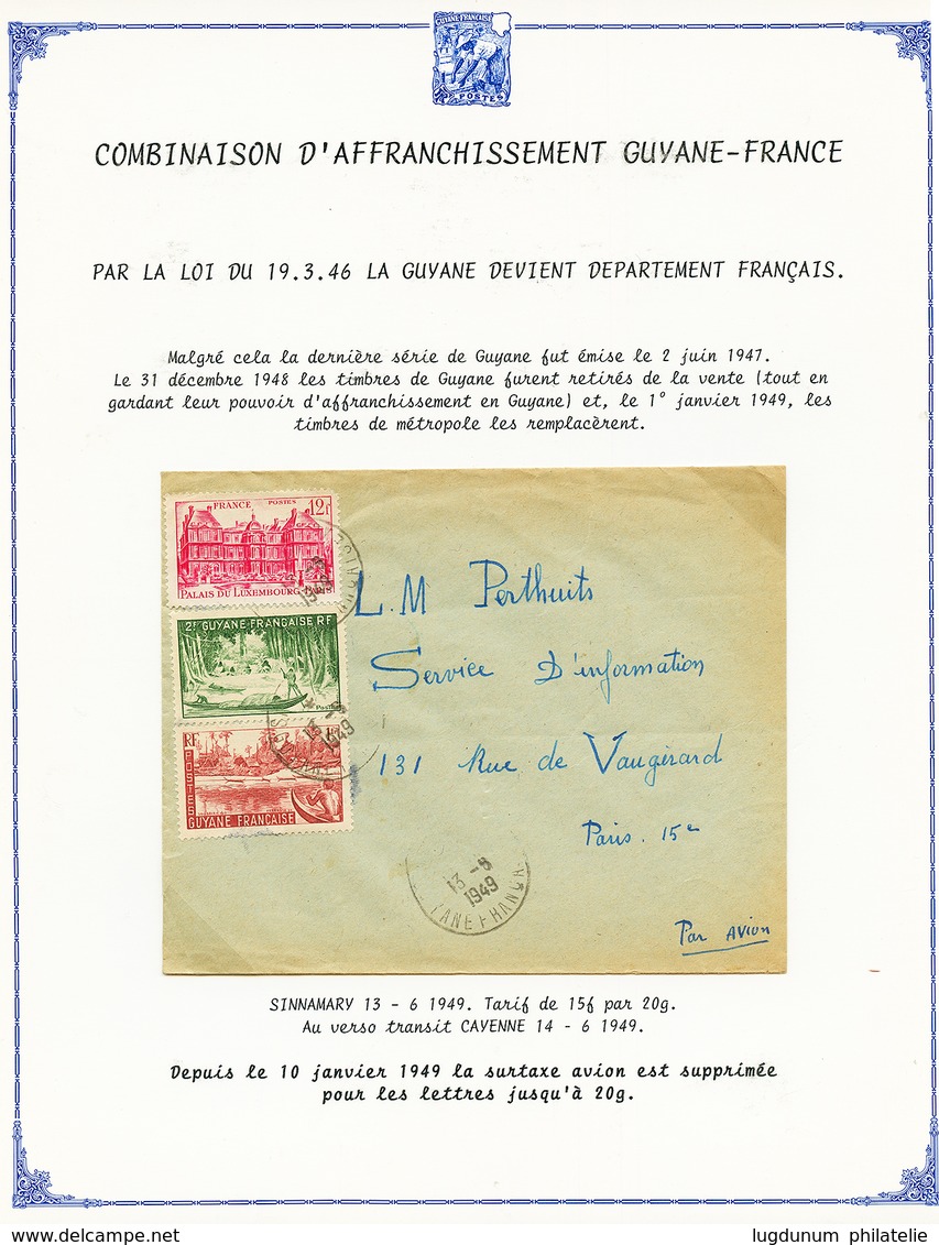 584 GUYANE - 1949/51 Lot De 9 Lettres Montées Sur Feuille D' Exposition Avec MIXTE FRANCE/GUYANE. TB. - Sonstige & Ohne Zuordnung