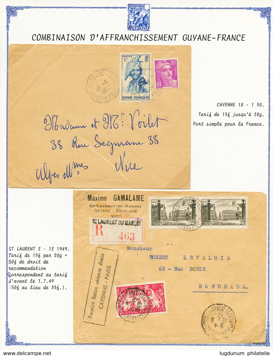 584 GUYANE - 1949/51 Lot De 9 Lettres Montées Sur Feuille D' Exposition Avec MIXTE FRANCE/GUYANE. TB. - Autres & Non Classés
