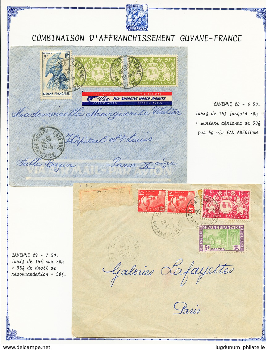 584 GUYANE - 1949/51 Lot De 9 Lettres Montées Sur Feuille D' Exposition Avec MIXTE FRANCE/GUYANE. TB. - Autres & Non Classés