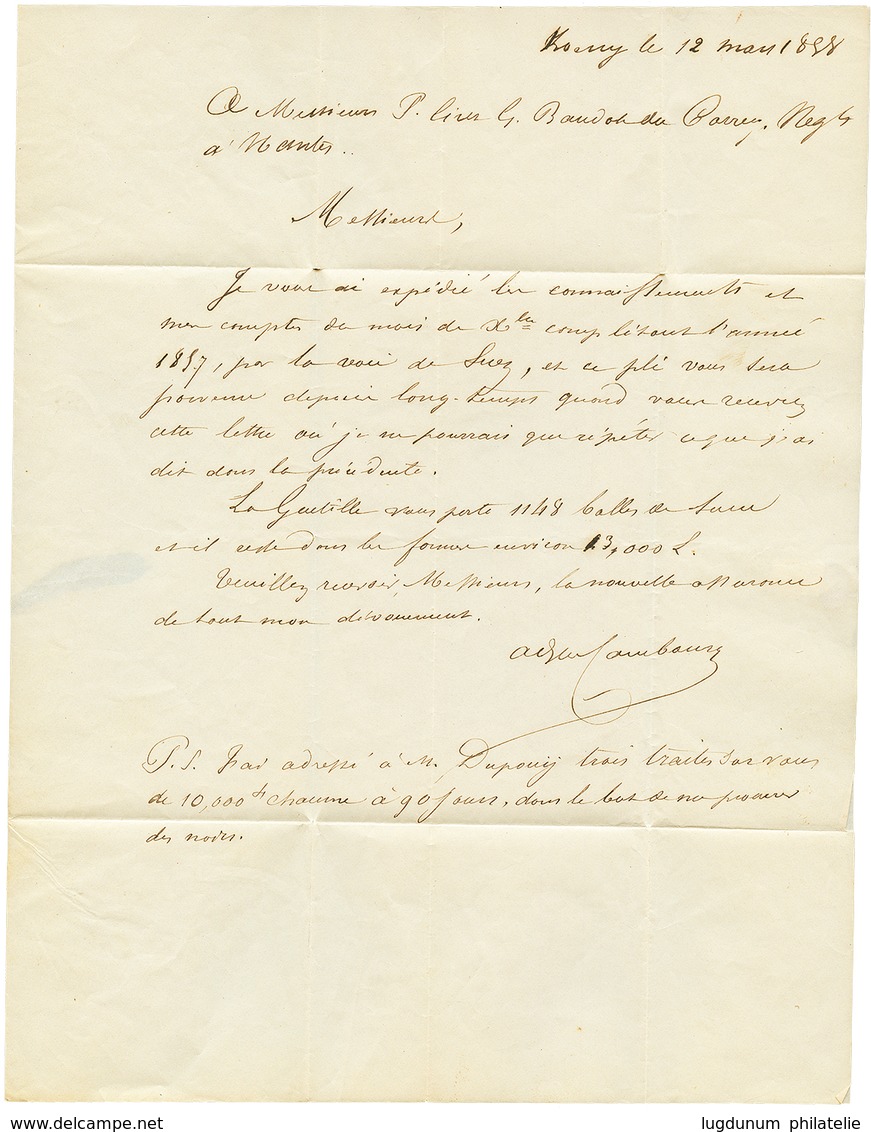 623 COMORES - KOENY : 1858 ST NAZAIRE OUTRE-MER Rouge + Taxe 3 Sur Lettre Avec Texte Daté "KOENY" Pour NANTES. Originre  - Sonstige & Ohne Zuordnung