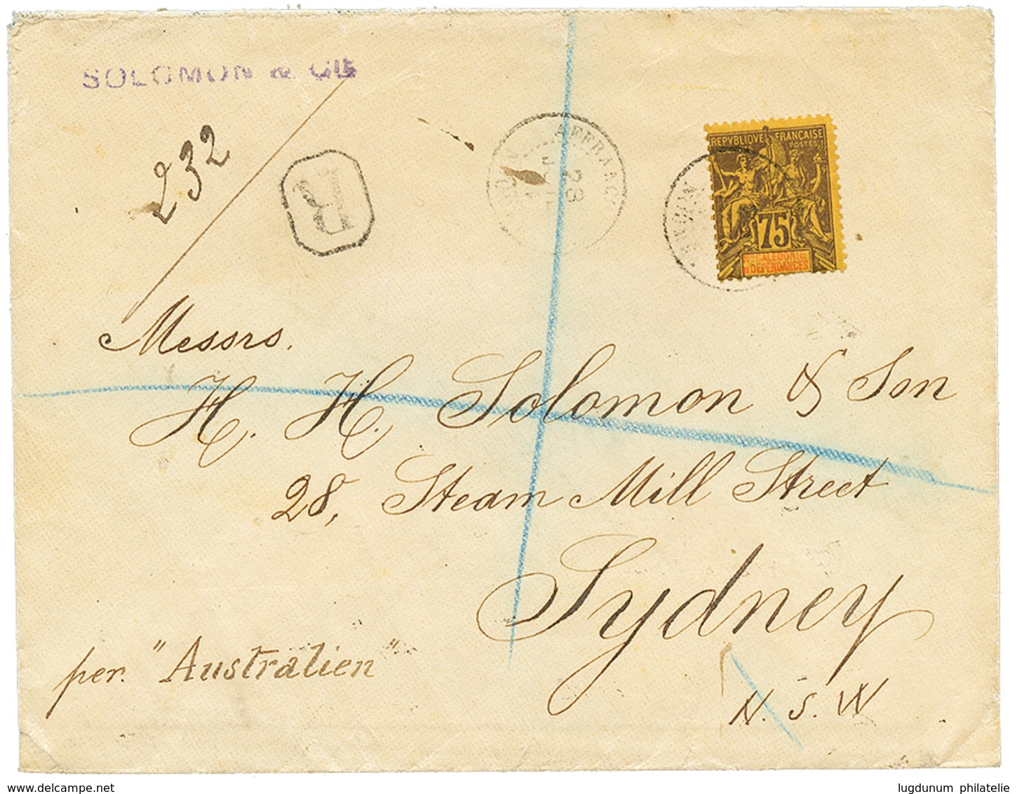 636 1900 75c Obl. AFFRANCHs NOUMEA Sur Env. RECOMMANDEE Pour SYDNEY(AUSTRALIE). RARE. TB. - Autres & Non Classés