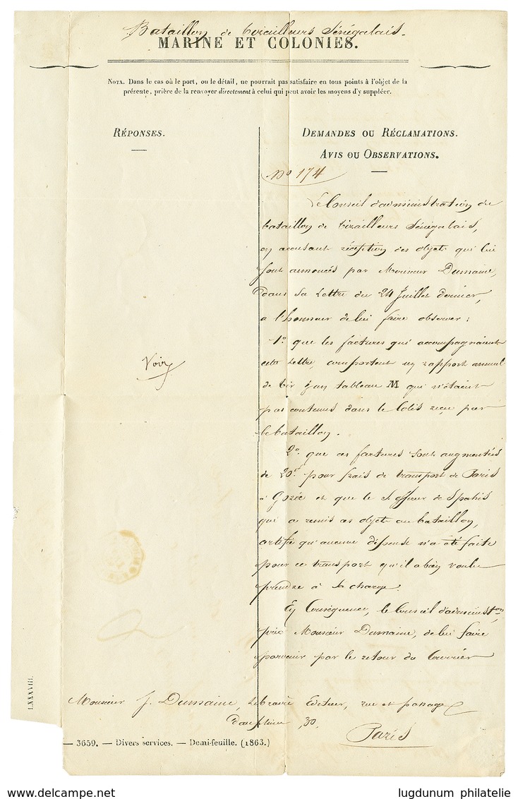 666 1866 CORR. D'ARMEES ST LOUIS + Taxe 3 Tampon (rare) + Grand Cachet Aigle TIRAILLEURS SENEGALAIS Sur Lettre Avec Text - Autres & Non Classés