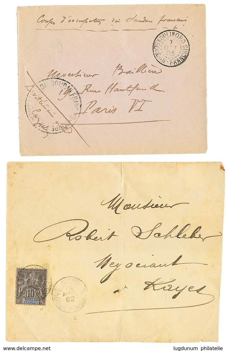 673 2 Lettres : 1903 KOULIKORO SOUDAN + CORPS D'OCCUP. SOUDAN Et 1902 10c Obl. NIORO Pour KAYES. TB. - Sonstige & Ohne Zuordnung