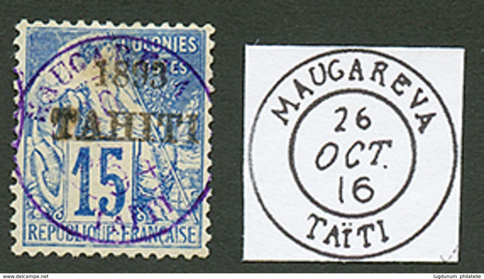 699 "MAUGAREVA" : 15c Surchargé 1893 TAHITI Obl. MAUGAREVA. Rare. TB. - Autres & Non Classés