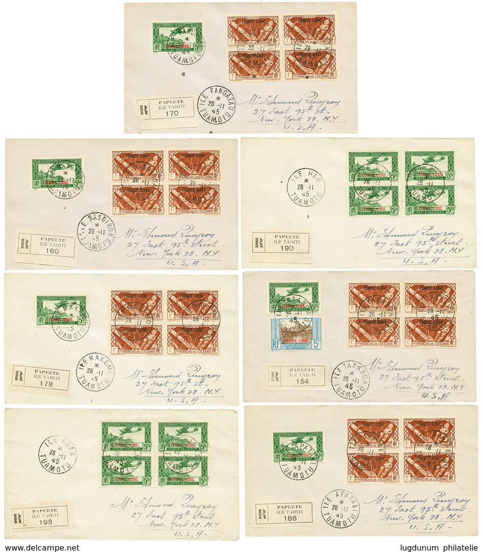 709 FRANCE LIBRE Lot 7 Lettres RECOMMANDEES Avec Superbes Affrts De Petits Bureaux Des TUAMOTU: ILE RANGIROA, ILE APATAK - Sonstige & Ohne Zuordnung