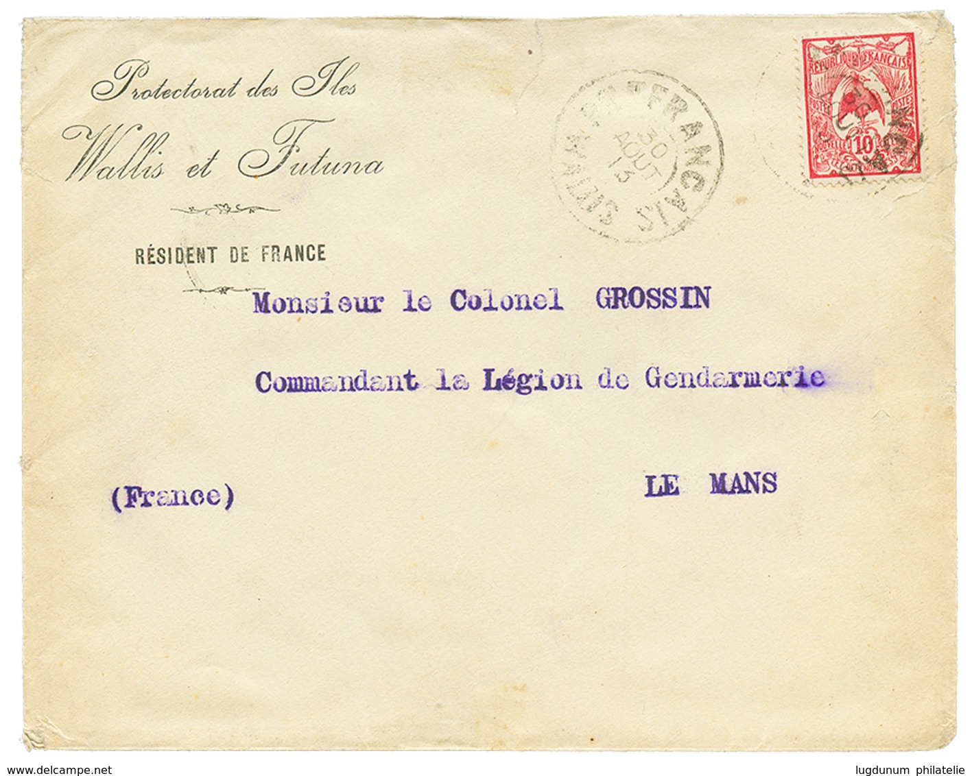 713 1913 NLLE CALEDONIE 10c Obl. PRt FRANCAIS WALLIS Sur Enveloppe Pour La FRANCE. Trés RARE. TB. - Sonstige & Ohne Zuordnung