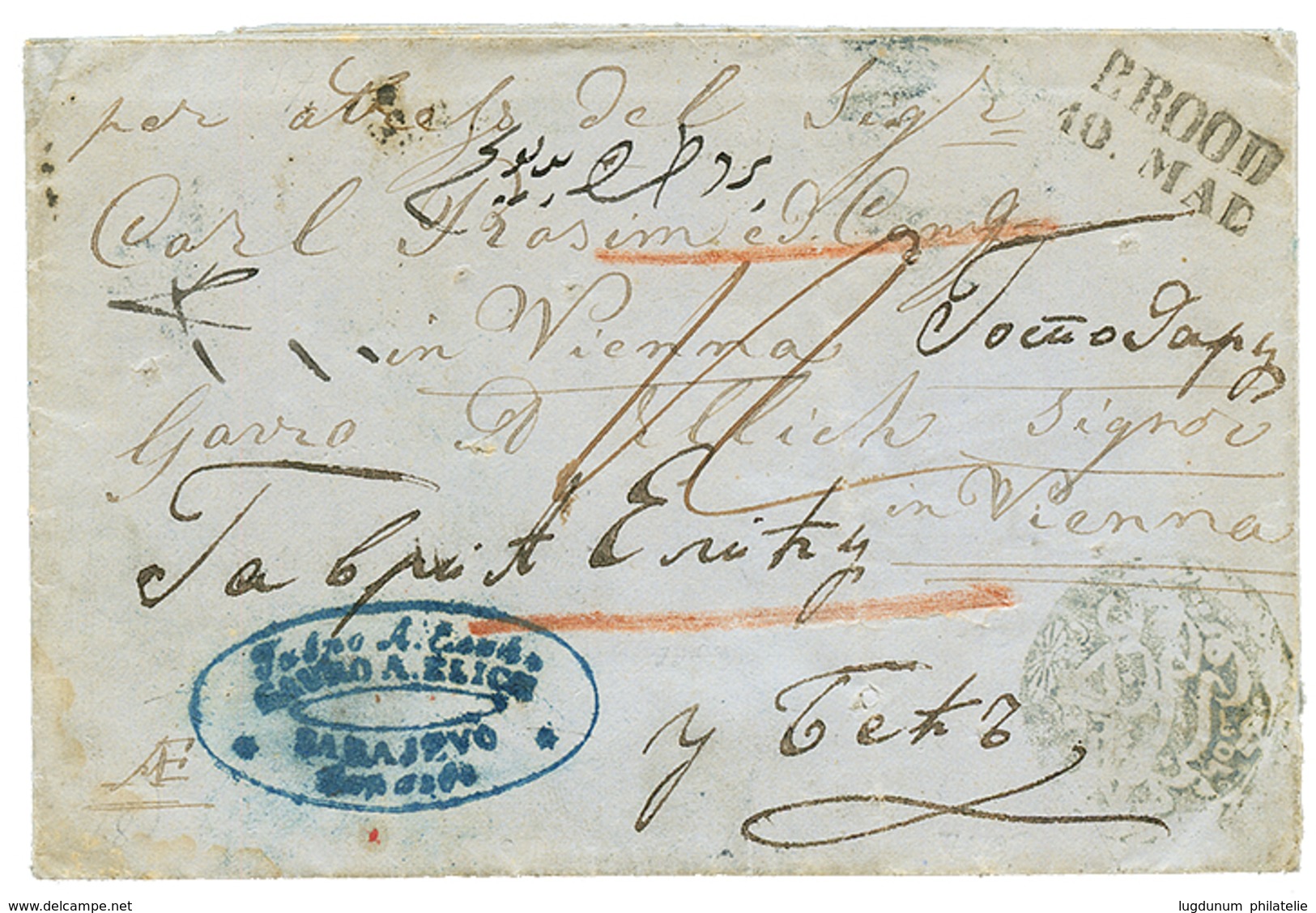 714 1857 BROOD + Negativ Cachet On Entire Letter From SARAJEVO To VIENNA. Vvf. - Altri & Non Classificati