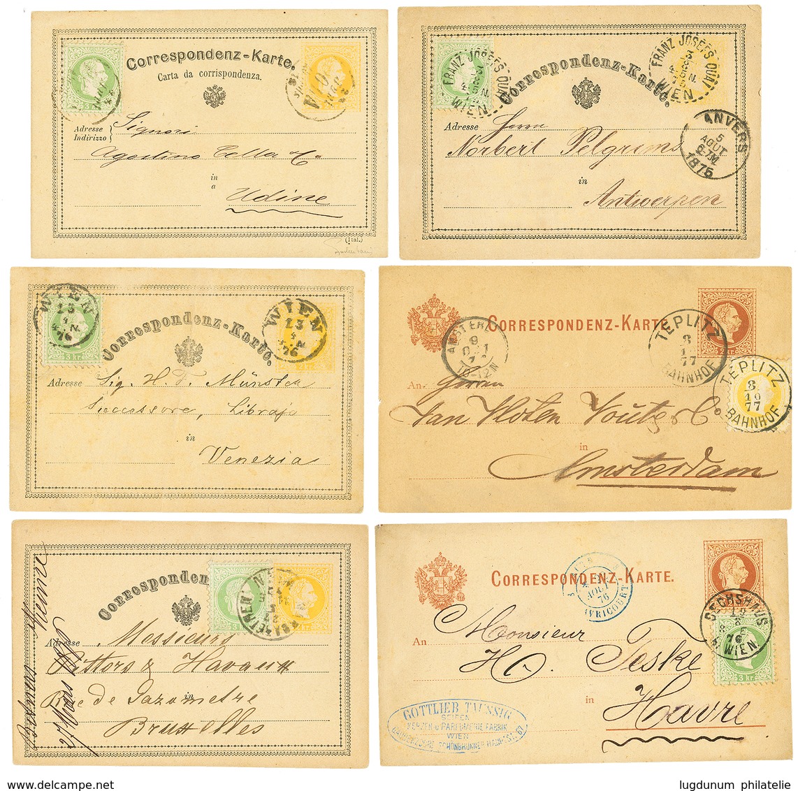 717 1875/77 Superb Lot Of 6 P./Stat To NETHERLANDS, FRANCE, ITALY(x2), BELGIUM(x2). Vvf. - Other & Unclassified