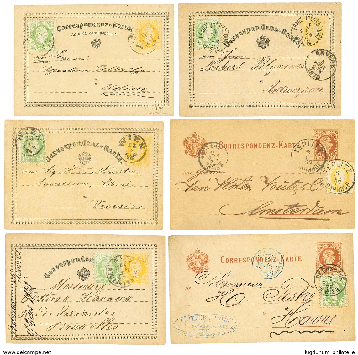 717 1875/77 Superb Lot Of 6 P./Stat To NETHERLANDS, FRANCE, ITALY(x2), BELGIUM(x2). Vvf. - Altri & Non Classificati