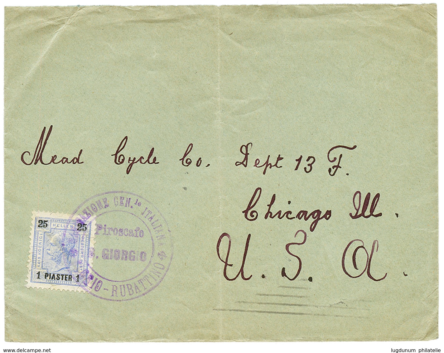 721 1 P Canc. NAVIGAZIONE GEN. ITALIANA PIROSCAFO S.GIORGIO / FLORIO RUBATTINO On Envelope (flap Missing) To USA. Very S - Sonstige & Ohne Zuordnung