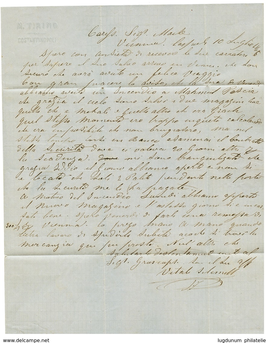 738 CONSTANTINOPLE : 1866 TURKEY Local Post 20p Canc. GALATA + Austrian Cds CONSTANTINOPEL On Entire Letter To WIEN(AUST - Levant Autrichien