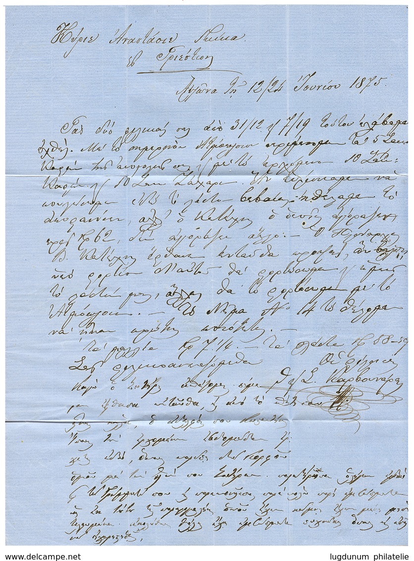 746 VALONA - ALBANIA : 1875 2 Soldi + 3 Soldi + 5 Soldi Canc. VALONA On Entire Letter To TRIESTE. FERCHENBAUER Certifica - Eastern Austria