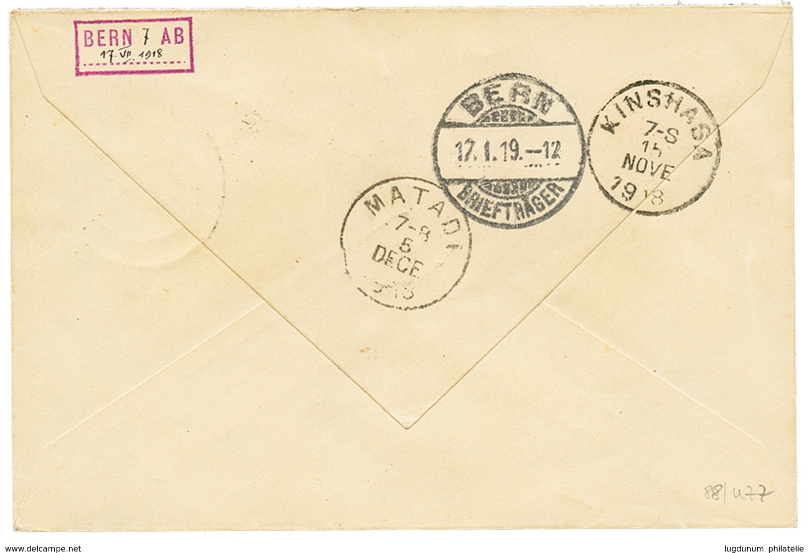 750 BELGIAN CONGO : 1918 OCC. BELGE 5F Canc. KIGOMA On REGISTERED Envelope To SWITZERLAND. Superb. - Sonstige & Ohne Zuordnung