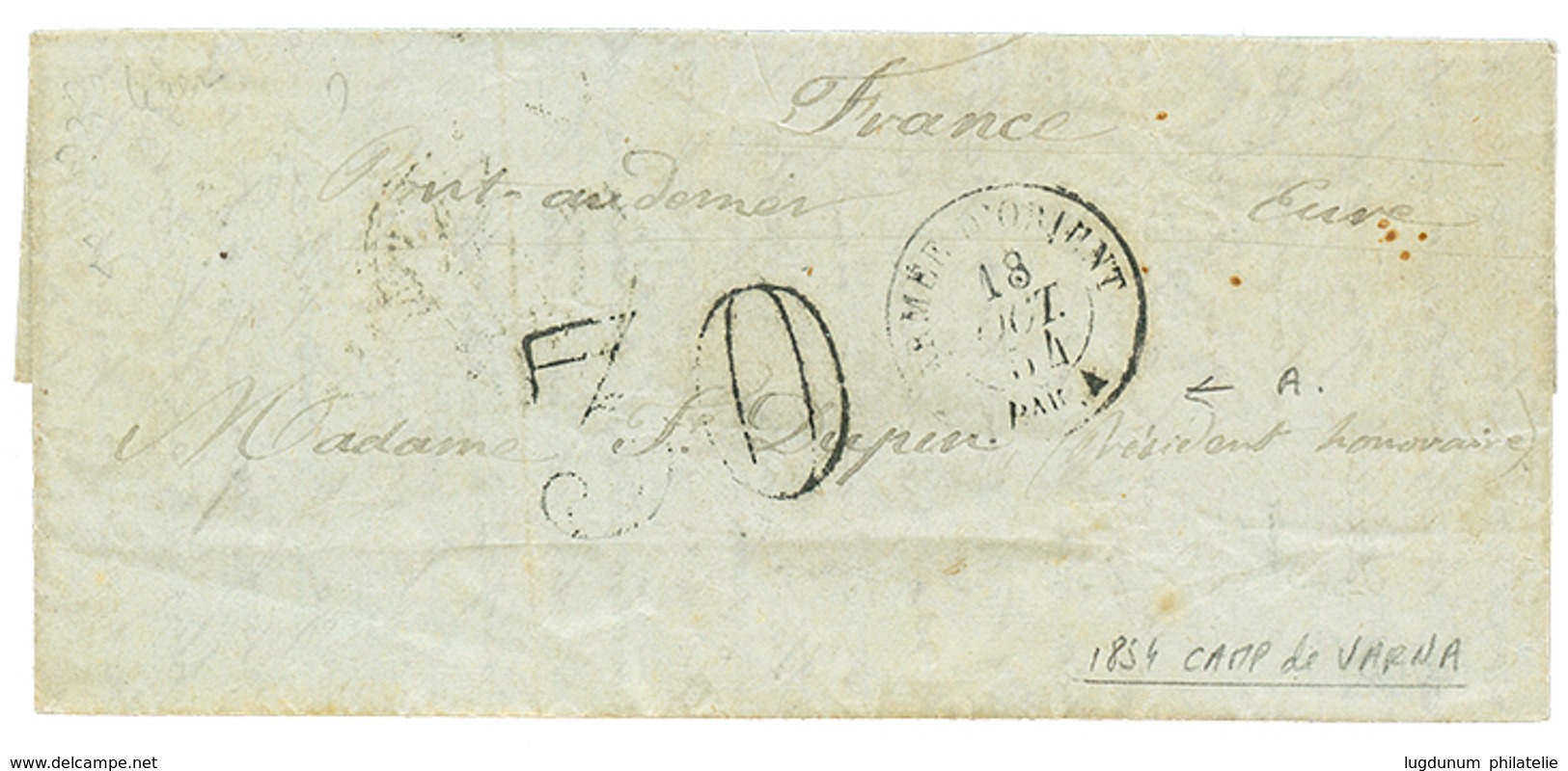 751 BULGARIA - CRIMEAN WAR : 1854 ARMEE D' ORIENT Bau A + "30" Tax Marking On Entire Letter Datelined " CAMP De VARNA 26 - Sonstige & Ohne Zuordnung