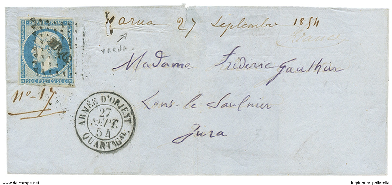 753 BULGARIE - CRIMEAN WAR : 1854 FRANCE 20c Obl. AOQGL + ARMEE D' ORIENT QUARTr Gal + "VARNA 27 Septembre 1854" Manuscr - Autres & Non Classés
